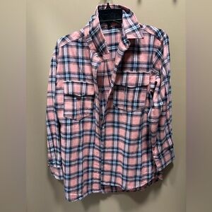 Pink Lily plaid button down- pink and navy